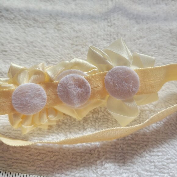 Handmade Baby Girls Headband Cream/Ivory Size 0-3m 12"-14"D New - Picture 3 of 5